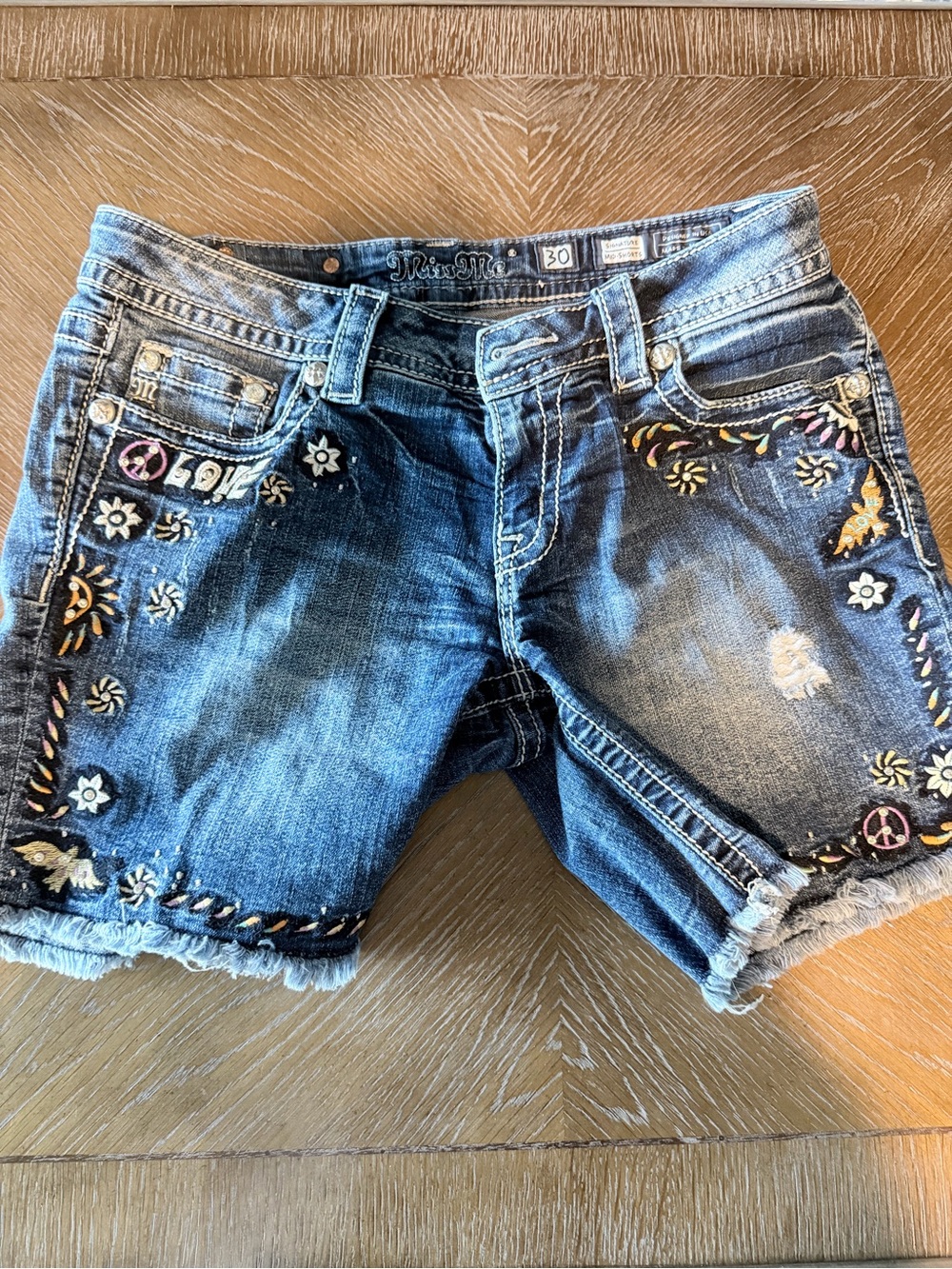 Miss Me Dark Blue Denim Embroidered Jean Shorts